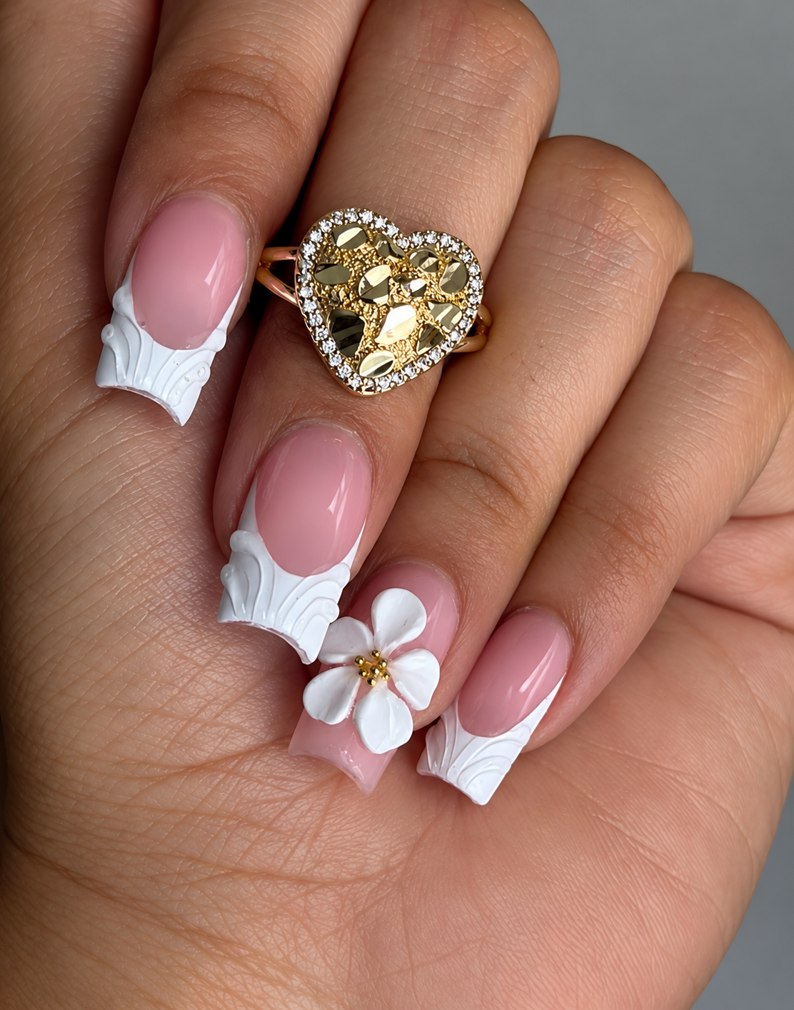 Nugget Heart Ring With CZ Stones