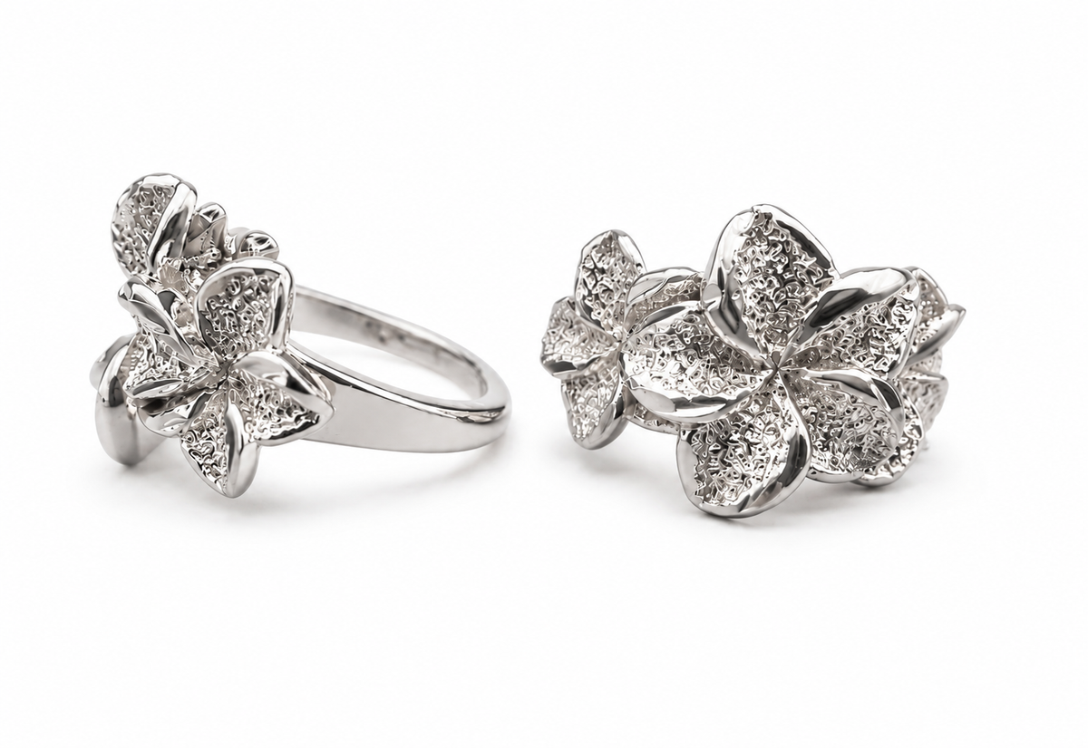 3 Hibiscus Silver Nugget Ring