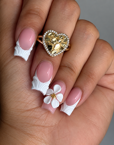 Nugget Heart Ring With CZ Stones