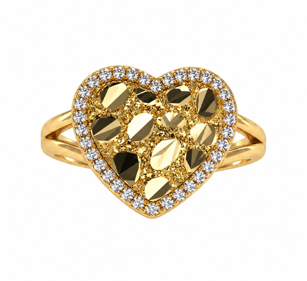 Nugget Heart Ring With CZ Stones