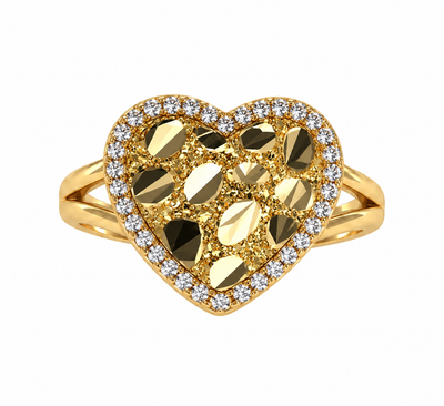 Nugget Heart Ring With CZ Stones