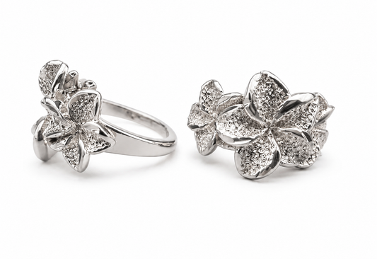 3 Hibiscus Silver Nugget Ring